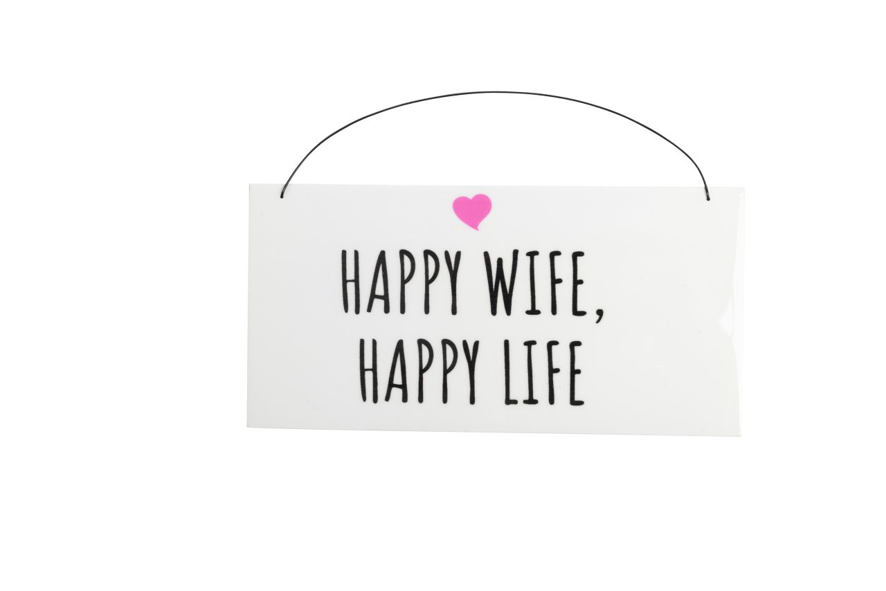 Freese Holz-Schild Happy Wife, Happy Life, weiß/schwarz/rosa, 22 x 11 cm von Freese