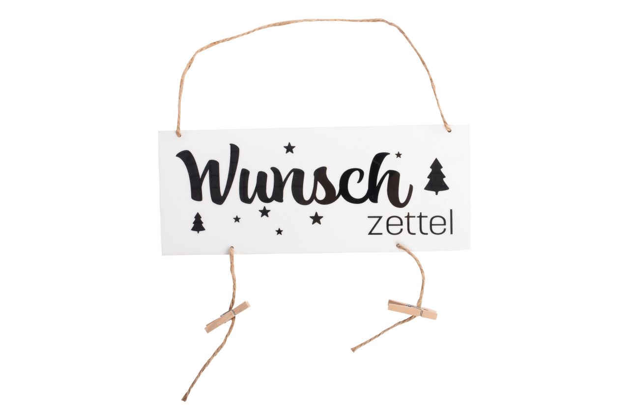 Freese Holz-Schild Wunschzettel, mit Klammern, weiß, 30 x 12 cm von Freese