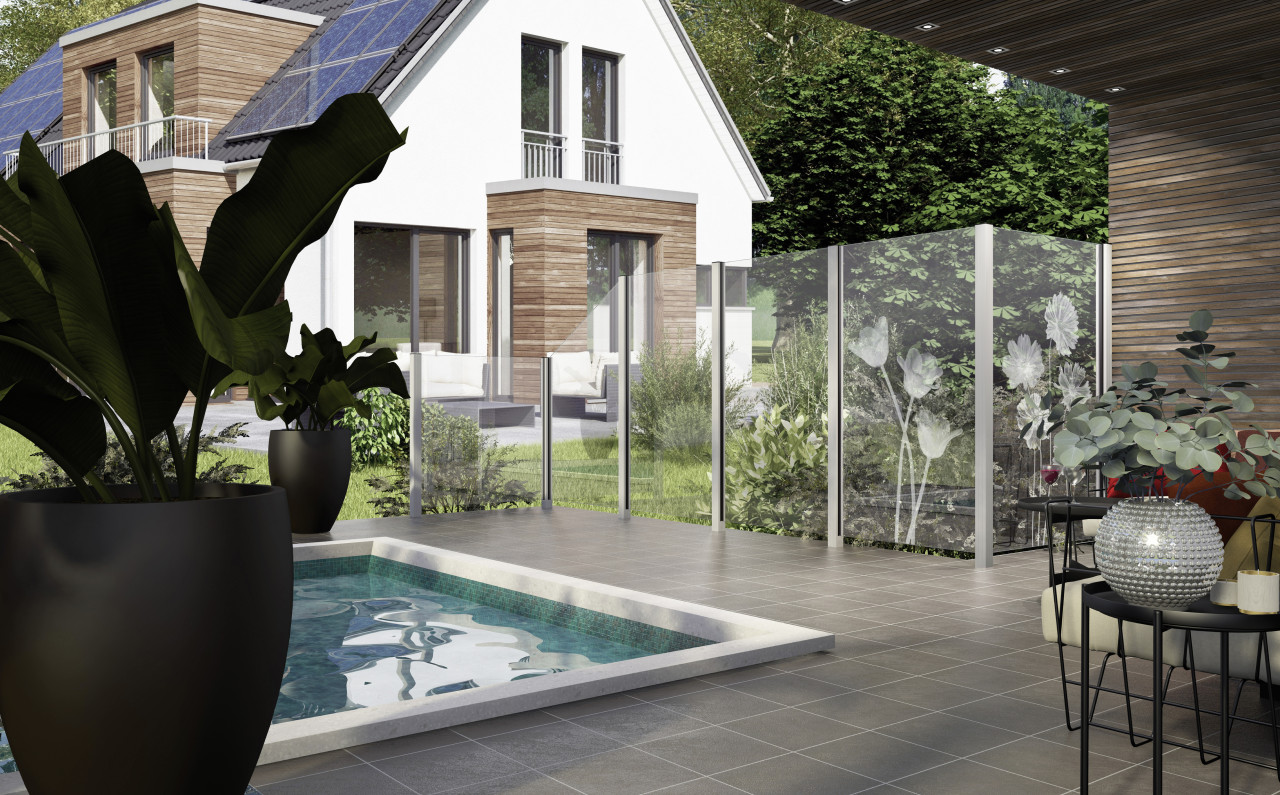 Ambiente Glaszaun Dekor 93 51,5 x 180 cm gehärtetes 8 mm Glas von ambiente