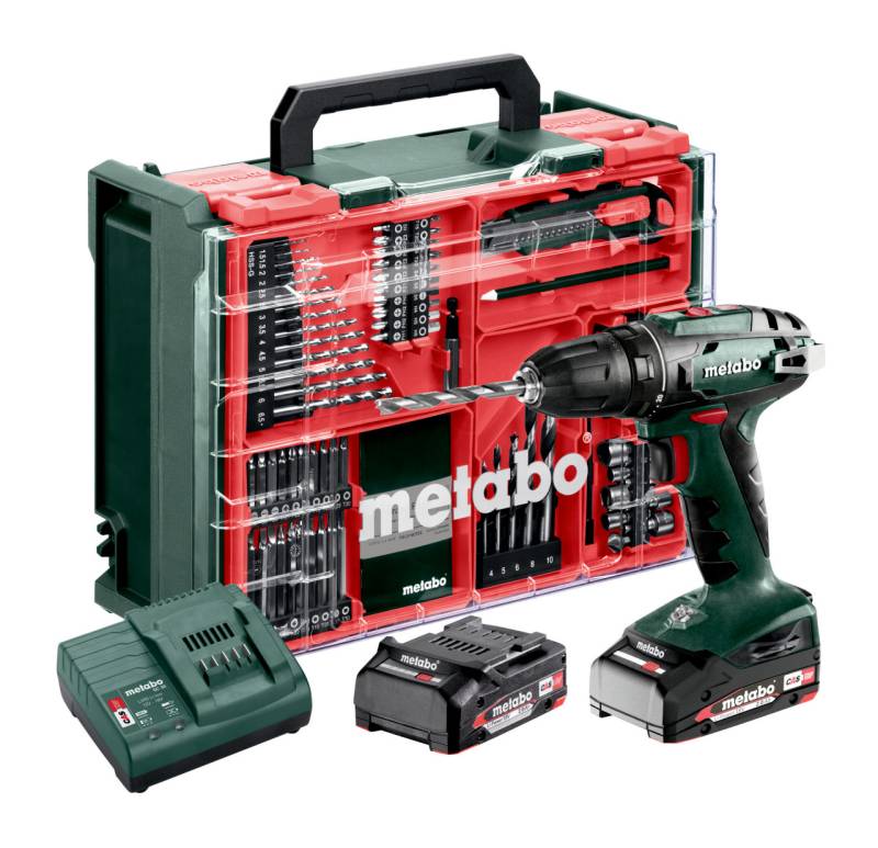 Metabo Akkubohrschrauber BS 18 Set 18V 2x2Ah Li-Power Akkupack, Koffer 74 teilig von Metabo