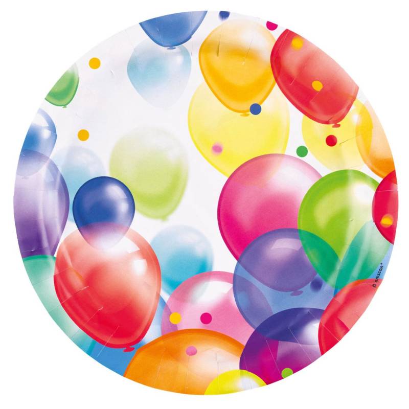 Papierteller Ballons, 8 Stück, rund 23 cm von Amscan