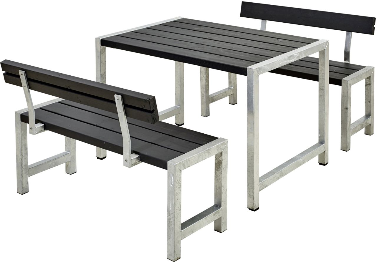 Plus Cafegarnitur Tisch und 2 Bänke & 2 Rückenlehnen   RAL 9005 Schwarz von Plus