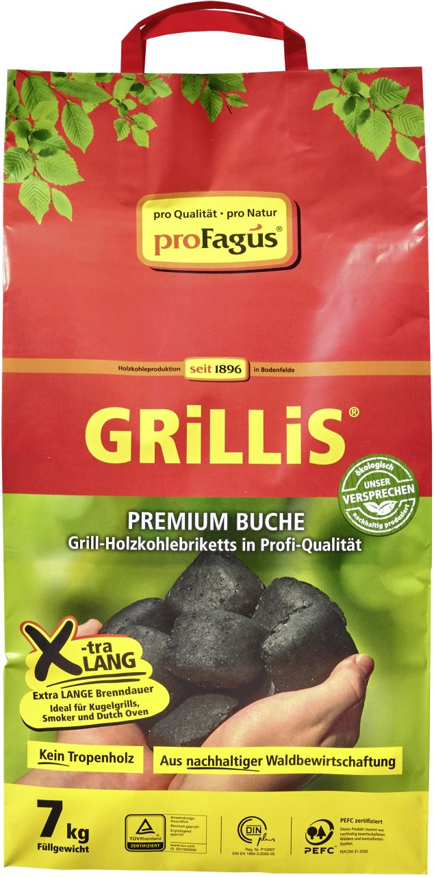 Profagus Buchengrillholzkohle-Briketts-Grillis 7 kg Beutel von Weitere