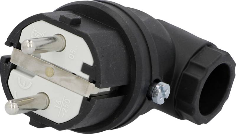 Schutzkontakt-Stecker Vollgummi gewinkelt, IP44 schwarz, mit Knickschutz Schutzkontakt-Stecker Vollgummi gewinkelt, IP44 schwarz, mit Knickschutz von Unitec Elektro