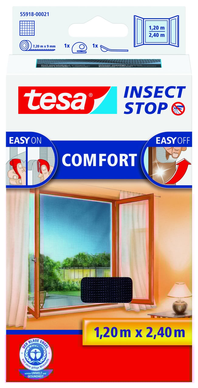 tesa Fliegenschutz-Fenster COMFORT 120 x 240 cm - anthrazit, individuell kürzbar von Tesa