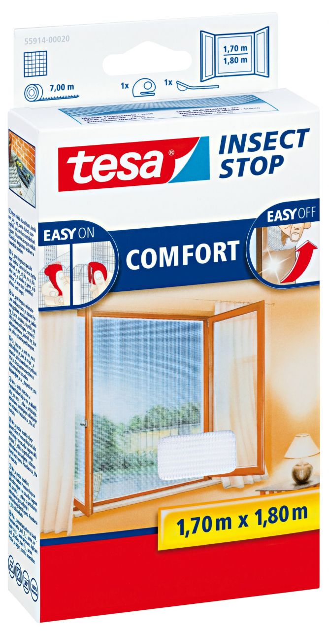 tesa Fliegenschutz-Fenster COMFORT 170 x 180 cm - weiß, individuell kürzbar von Tesa