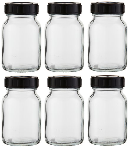 Weithalsflaschen 6 x 250ml Klarglas inkl. Schraubverschluss mit Dichtungsscheibe - Schlicht, Weithalsflasche, Speicherbehälter, 112.5 mm x 68 mm, Haushaltsgläser von Weithalsflaschen