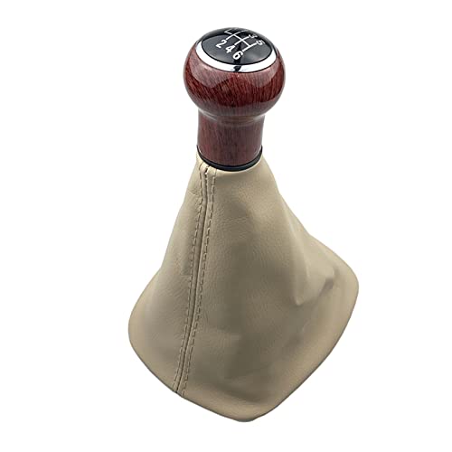 Weixxoai Auto-Schaltknauf-Adapter 5/6 für Geschwindigkeit PU Leder Pfirsich Holz Griff Schaltknauf Leder Gamasche Boot Abdeckung Fall Haut Für VW Für passat B5 B5.5 Auto Styling(6 Speed Beige 2) von Weixxoai