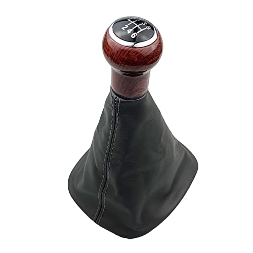 Weixxoai Auto-Schaltknauf-Adapter 5/6 für Geschwindigkeit PU Leder Pfirsich Holz Griff Schaltknauf Leder Gamasche Boot Abdeckung Fall Haut Für VW Für passat B5 B5.5 Auto Styling(6 Speed Black 6) von Weixxoai