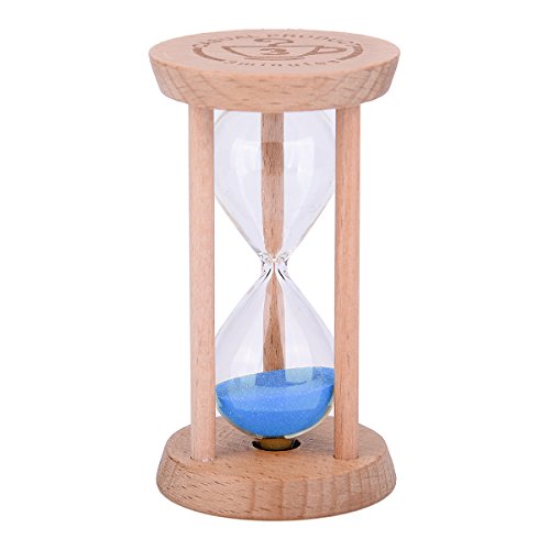 Mini Sand Timer – Holz Sanduhr Sand Uhr Timer, Holz Farbe Sanduhr Werkzeug für Zuhause und Restaurant, 1 Minute/3 Minuten Sand Timer 3min Wood + Blue von Weiye