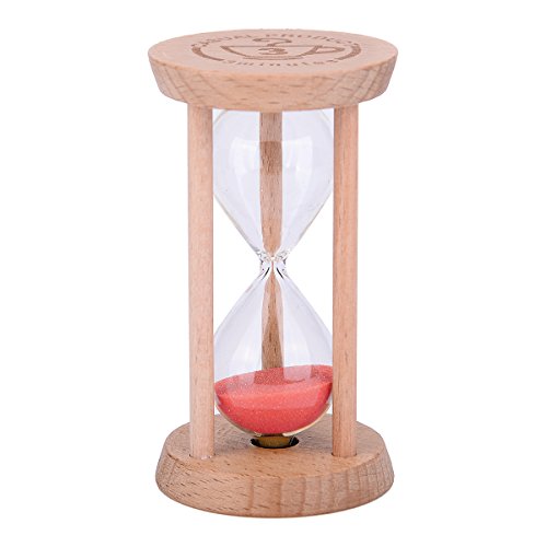 Mini-Sanduhr – Holz-Sanduhr, Timer, Holzfarbe, Werkzeug für Zuhause und Restaurant, 1 Minute/3 Minuten 3min Wood + Red von Weiye
