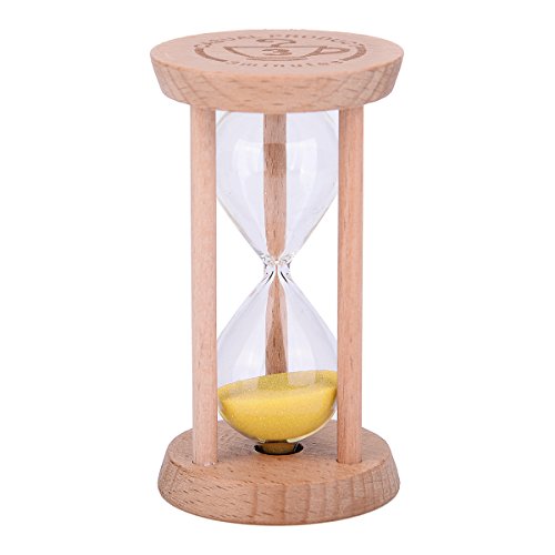 Mini Sand Timer – Holz Sanduhr Sand Uhr Timer, Holz Farbe Sanduhr Werkzeug für Zuhause und Restaurant, 1 Minute/3 Minuten Sand Timer 3min Wood + Yellow von Weiye