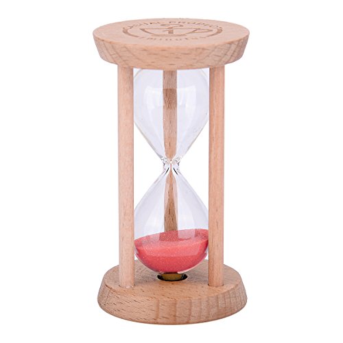 Mini-Sanduhr – Holz-Sanduhr, Timer, Holzfarbe, Werkzeug für Zuhause und Restaurant, 1 Minute/3 Minuten 1min Wood + Red von Weiye