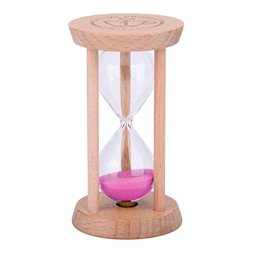 Mini-Sanduhr – Holz-Sanduhr, Timer, Holzfarbe, Werkzeug für Zuhause und Restaurant, 1 Minute/3 Minuten 1min Wood + Pink von Weiye