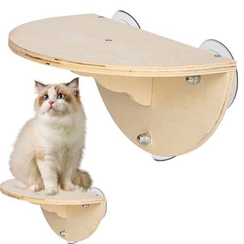 Katzenfenstersitz, Katzenhängematte Haustierbett Katzentreppe Aus Massivholz Katzenwand-Stufenregale Zum Klettern Katzenfenstersitz Mit 3 Saugnäpfen Für Wohnungskatzen Ohne Bohren Belastbar Bis 20 Kg von Weiyidea