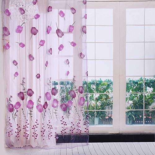 Weiyiroty Sweet TulipsTulle Voile Tür Fenster Vorhang Vorhang Panel Sheer Schal Volants(Purple) von Weiyiroty