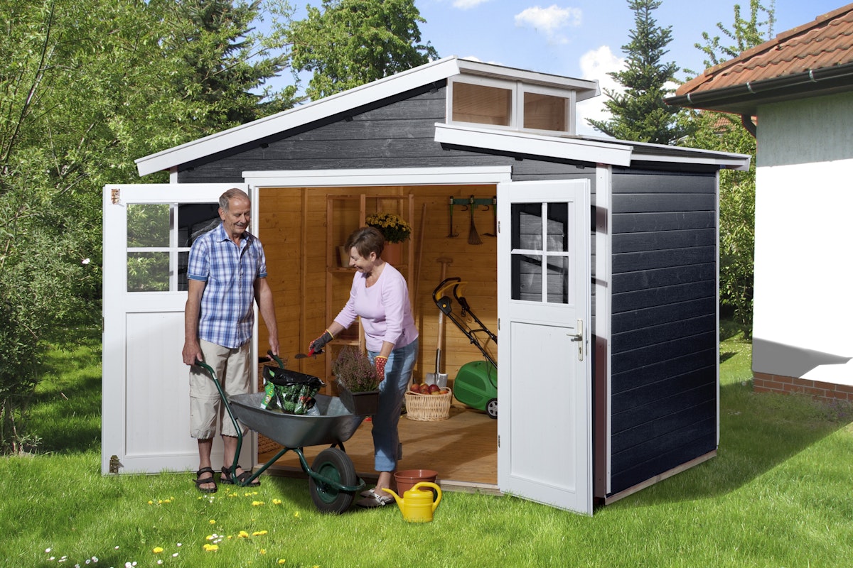 Weka 21 mm Gartenhaus 226 - 295 x 209 cm anthrazit - 50 % Rabatt auf Dacheindeckung von Weka