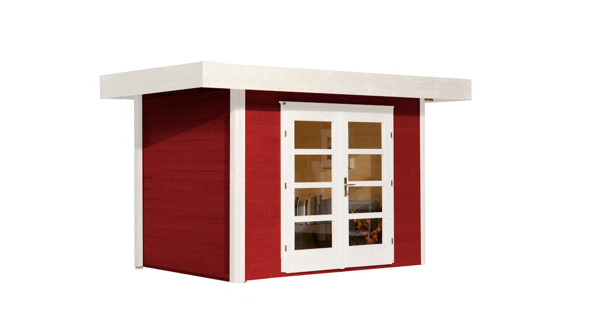 Weka 28 mm Designhaus 126+ mit extra hoher Tür - 28 mm schwedenrot Designhaus Gr. 2 (295 x 240 cm) - 50 % Rabatt auf Dacheindeckung von Weka