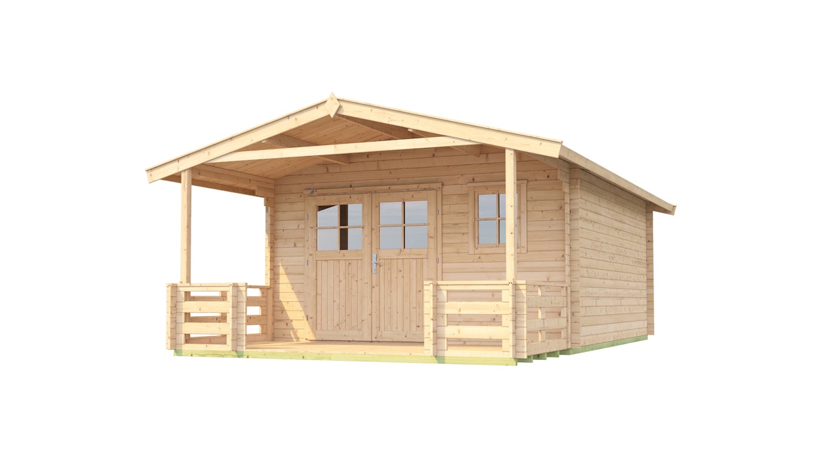 Weka 28 mm Gartenhaus 111 B mit Vordach und Terrasse (200 cm)-Gartenhaus 111 mit Vordach/Terrasse Gr. 3 (380 x 580 cm) - 50 % Rabatt auf Dacheindeckung von Weka