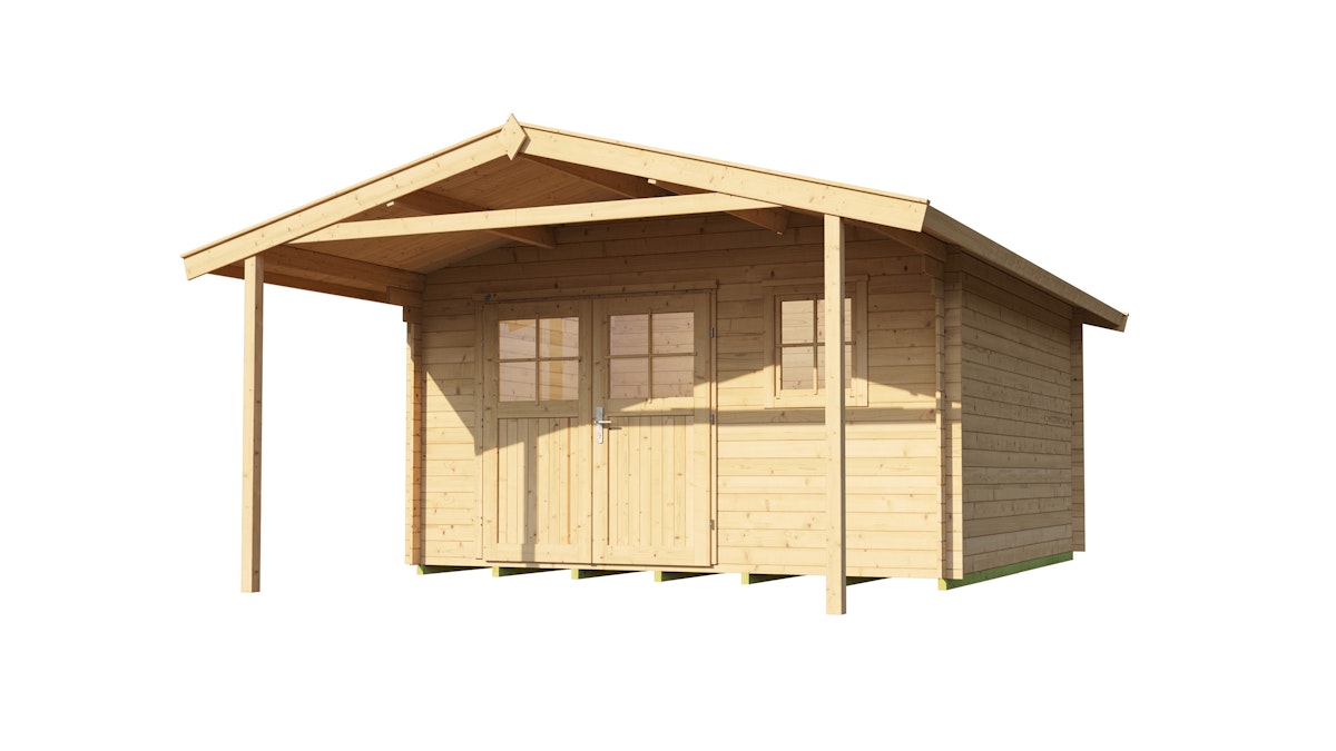 Weka 28 mm Gartenhaus 111 mit Vordach  200 cm 380 x 380 cm - 50 % Rabatt auf Dacheindeckung von Weka