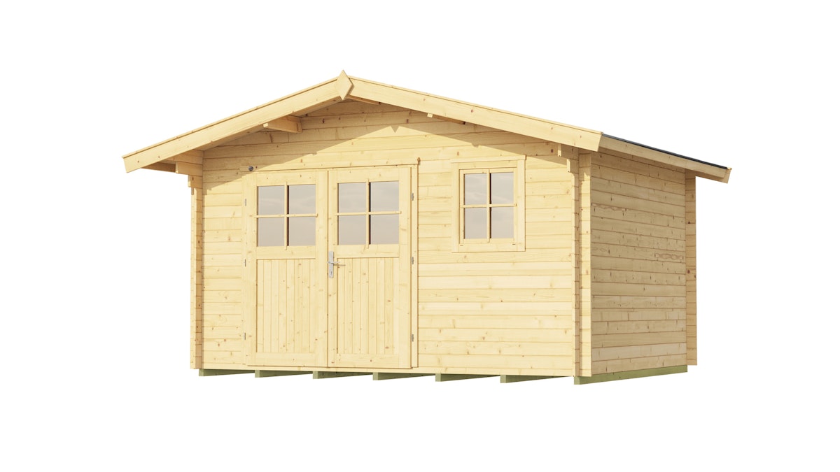 Weka 28 mm Gartenhaus 111 mit Vordach  60 cm 380 x 250 cm - 50 % Rabatt auf Dacheindeckung von Weka