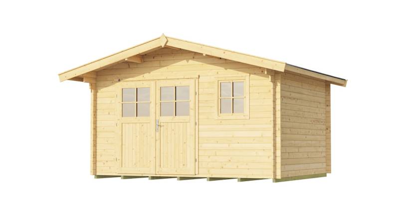 Weka 28 mm Gartenhaus 111 mit Vordach 60 cm 380 x 380 cm - 50 % Rabatt auf Dacheindeckung von Weka