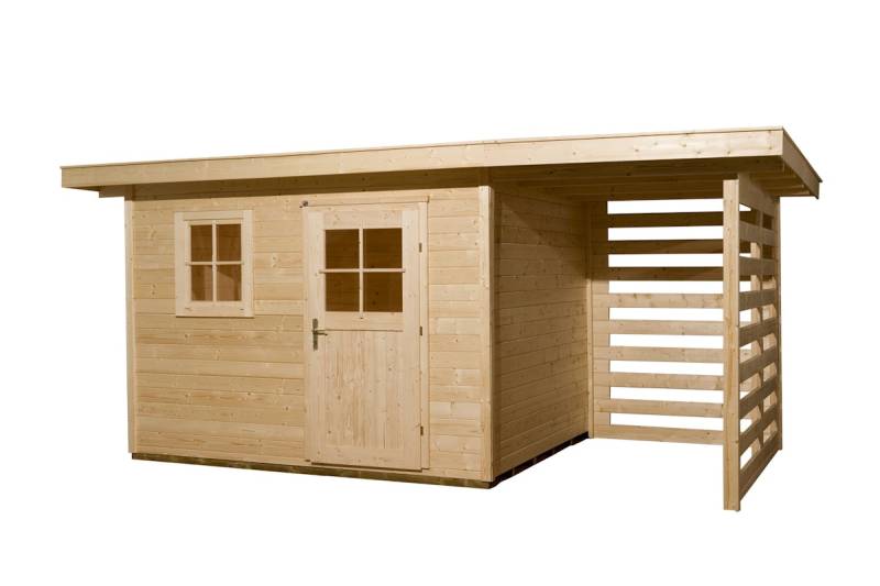 Weka 28 mm Gartenhaus 170 mit Anbau 385 x 211 cm - 50 % Rabatt auf Dacheindeckung von Weka