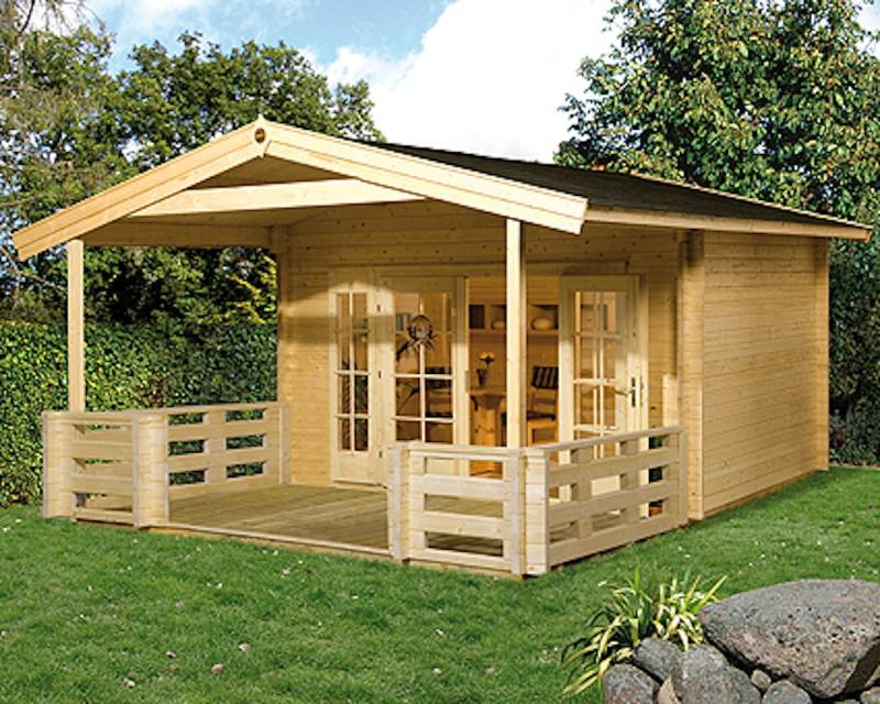 Weka 45 mm Weekendhaus 137 mit Terrasse +Vordache 380 x 580 cm - 50 % Rabatt auf Dacheindeckung von Weka
