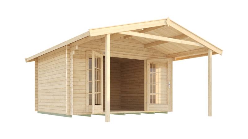 Weka 45 mm Weekendhaus 137 mit Vordach 200 cm 380 x 380 cm - 50 % Rabatt auf Dacheindeckung von Weka