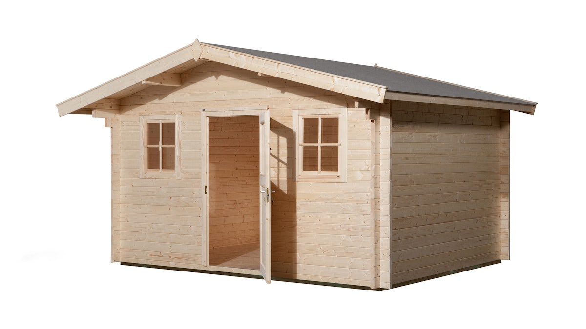Weka 45 mm Weekendhaus 138 mit Vordach 60cm 380 x 300 cm - 50 % Rabatt auf Dacheindeckung von Weka