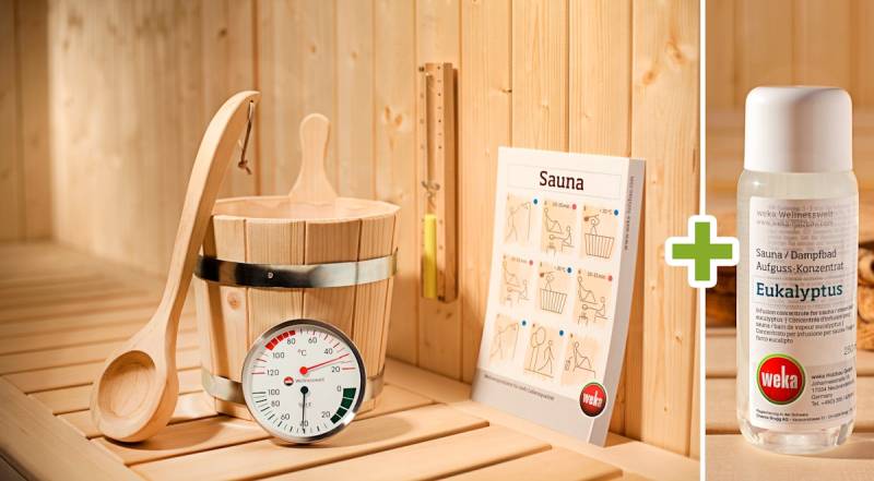 Weka 5-teiliges Premium Zubehörset inkl. Aufguss Konzentrat Eukalyptus Weka 5-teiliges Premium Zubehörset inkl. Aufguss Konzentrat Eukalyptus von Weka