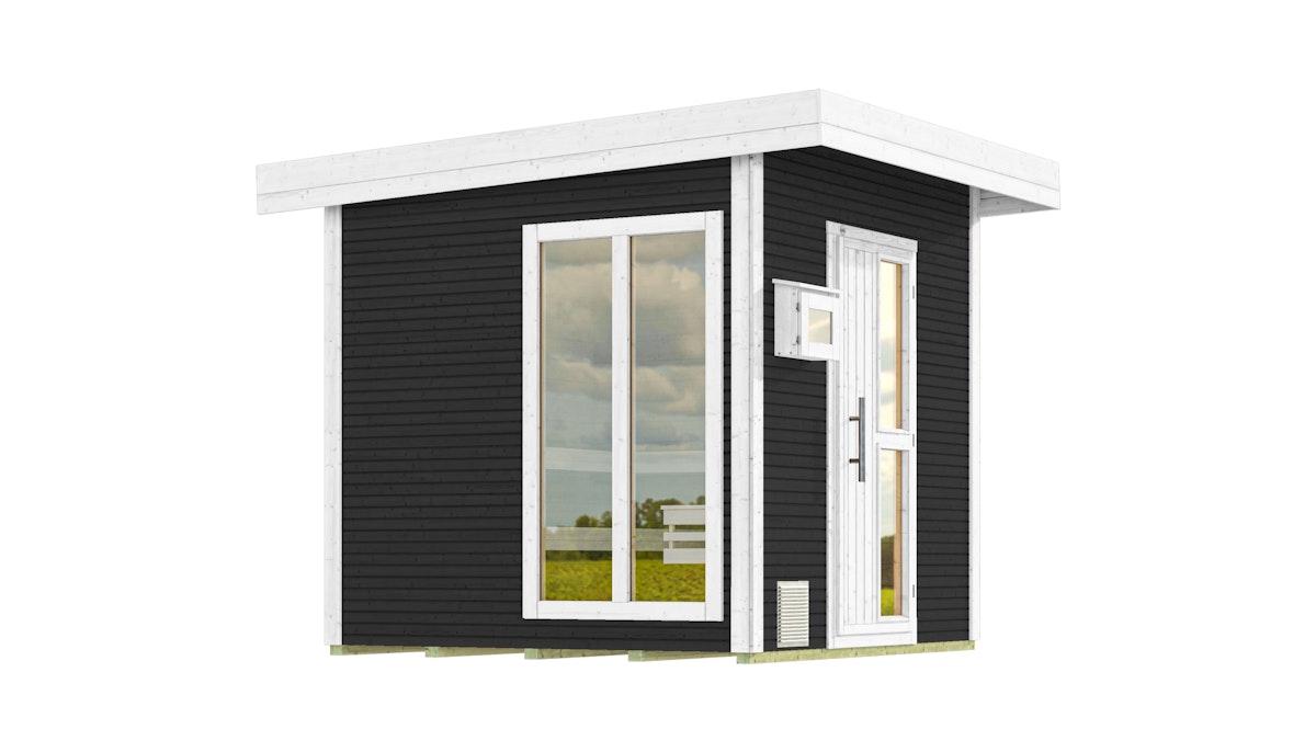 Weka Blockbohlen Saunahaus Kuopio - 45 mm Blockbohlenanthrazit Inkl. bodentiefem Fenster Ohne Ofen von Weka