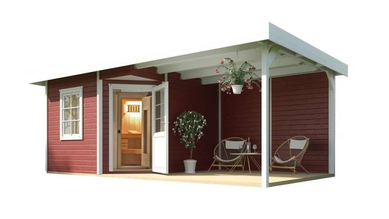 Weka Blockbohlen Saunahaus Salo 2 (mit 295 cm Anbau) inkl. Elementsauna-schwedenrot 9 kW Kompaktofen mit integrierter Steuerung von Weka
