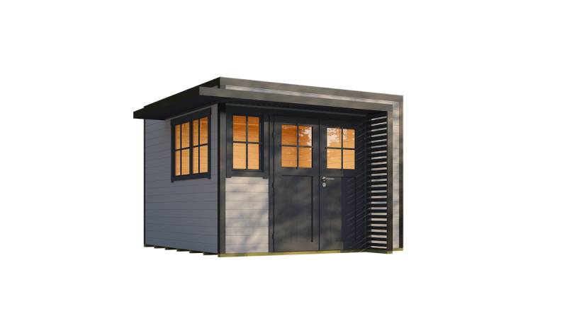 Weka Design Gartenhaus Pure Garden Amberley mit Massivholz-Doppeltür - 28 mm grau/anthrazit Inkl. 1 x Dreh-Kipp-Fenster & 1 x feststehendes Fenster 300 x 300 cm von Weka