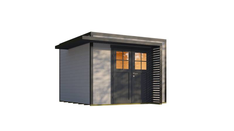 Weka Design Gartenhaus Pure Garden Amberley mit Massivholz-Doppeltür - 28 mm grau/anthrazit Ohne Fenster 300 x 300 cm von Weka
