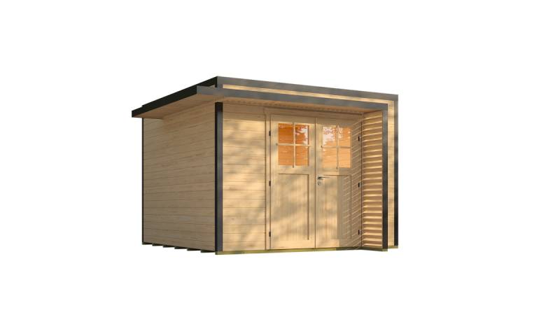 Weka Design Gartenhaus Pure Garden Amberley mit Massivholz-Doppeltür - 28 mm naturbelassen Ohne Fenster 300 x 300 cm von Weka