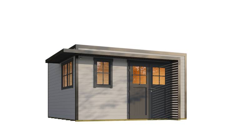 Weka Design Gartenhaus Pure Garden Amberley mit Massivholz-Doppeltür - 44 mm grau/anthrazit Inkl. 1 x Dreh-Kipp-Fenster & 1 x feststehendes Fenster 400 x 400 cm von Weka