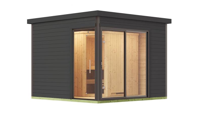 Weka Design-Saunahaus 412 inkl. Elementsauna 44/68 mm graphitgrau 9 kW Kompaktofen mit integrierter Steuerung von Weka