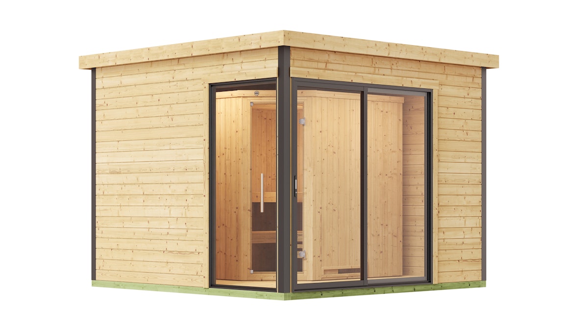 Weka Design-Saunahaus 412 inkl. Elementsauna 44/68 mm naturbelassen 9,0 kW BioAktiv-Kombiofen BioS inkl. Steuerung Weka Design-Saunahaus 412 inkl. Elementsauna 44/68 mm naturbelassen 9,0 kW BioAktiv-Kombiofen BioS inkl. Steuerung von Weka