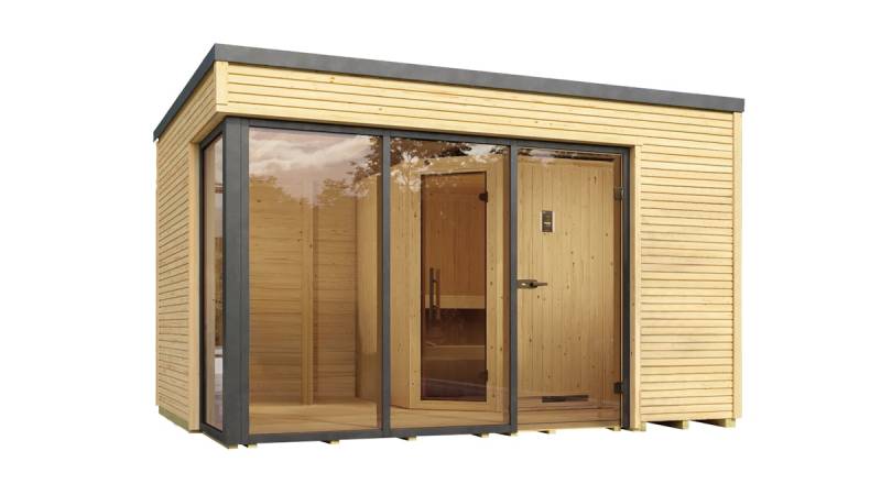 Weka Design-Saunahaus Cubilis inkl. Elementsauna 45/68 mm 9 kW Kompaktofen mit integrierter Steuerung von Weka