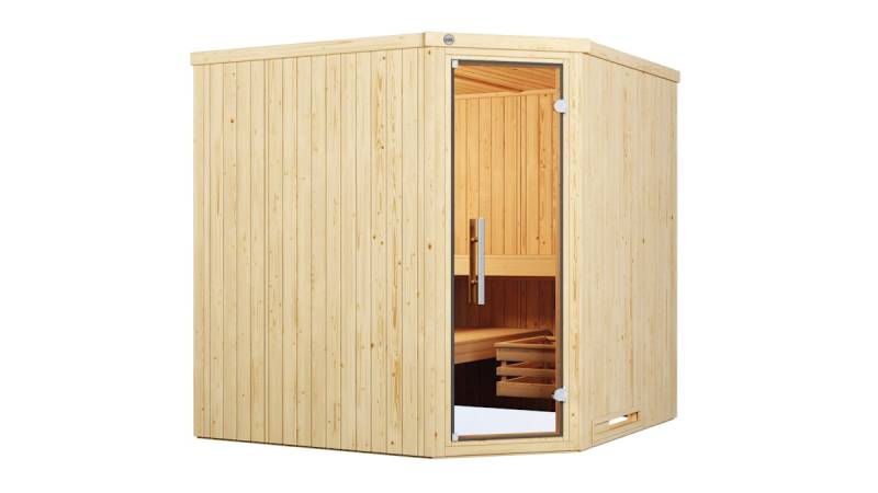 Weka Elementsauna Varberg 3 - 68 mm Sparset 1 inkl. 7,5 kW Ofen mit Steuergerät Ganzglastür von Weka
