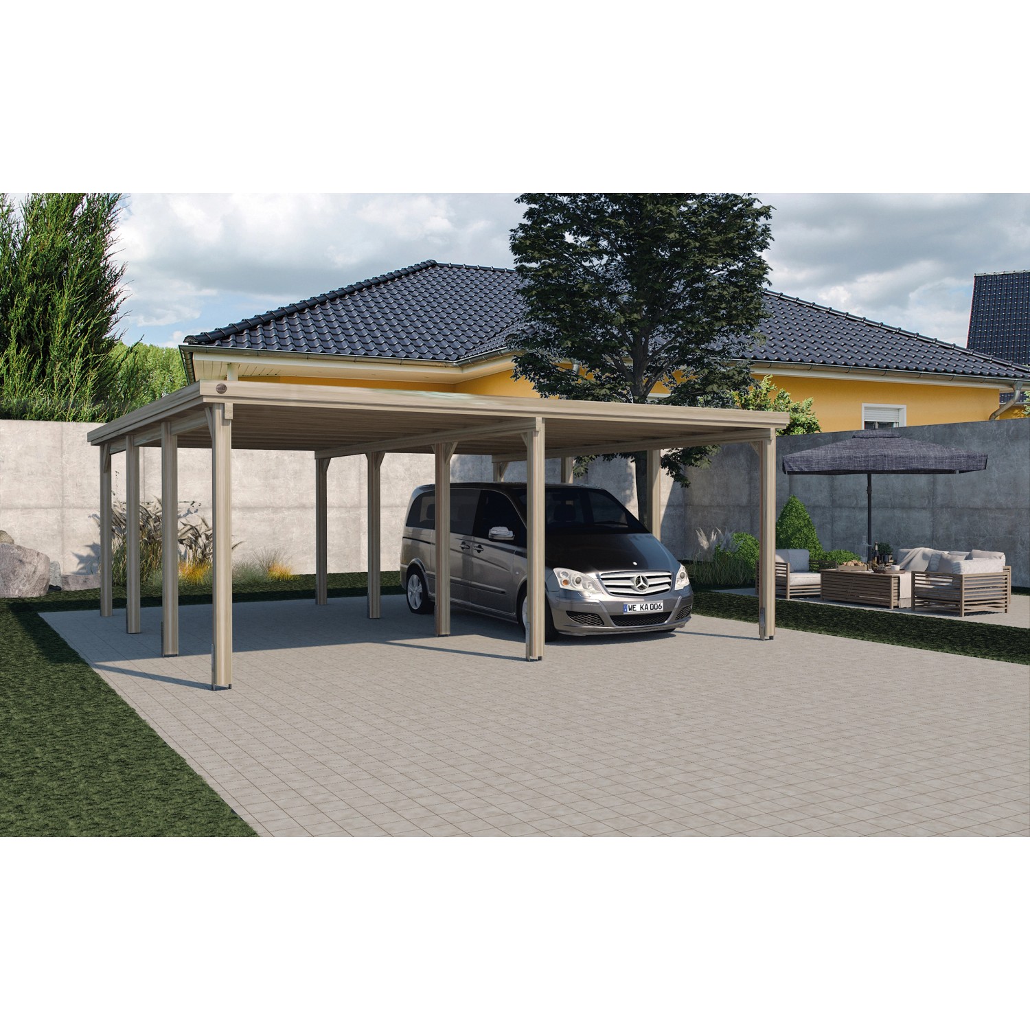 Weka Flachdach-Doppelcarport 618 Gr. 2 mit Trapezblech 603 cm x 612 cm von WEKA