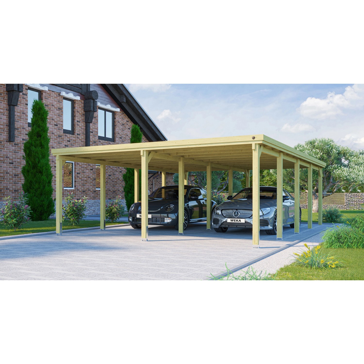 Weka Flachdach-Doppelcarport 618 Gr.3 mit PVC-Dachplatten  603 cm x 802 cm von WEKA