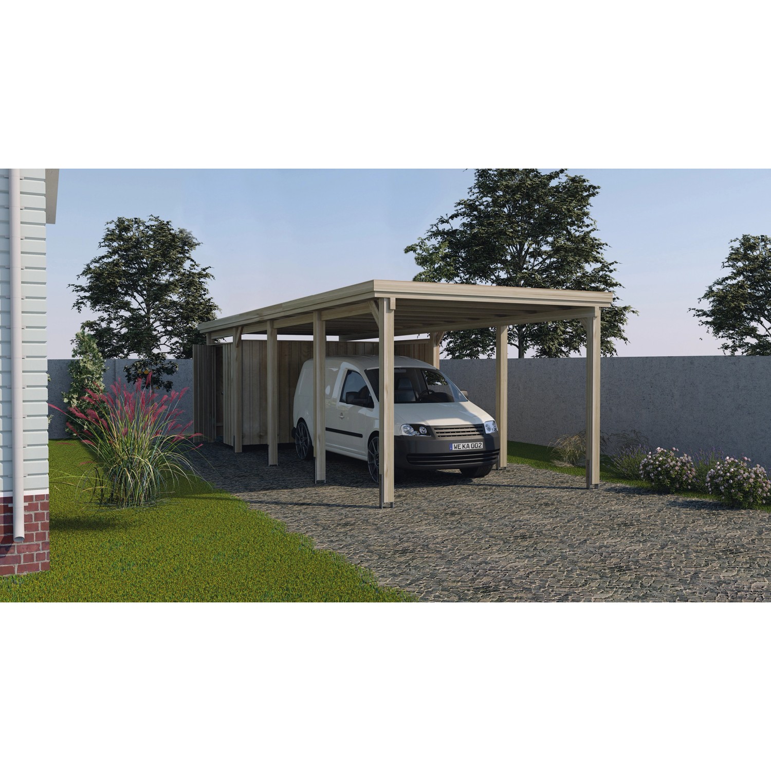 Weka Flachdach-Einzelcarport 617 Gr.3 mit PVC-Dachplatten 322 cm x 802 cm von WEKA