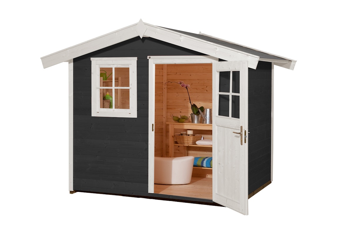 Weka Gartenhaus 123 - 28 mm anthrazit 240 x 235 cm inkl. Einzeltür/Fenster (Gr. 2) - 50 % Rabatt auf Dacheindeckung von Weka