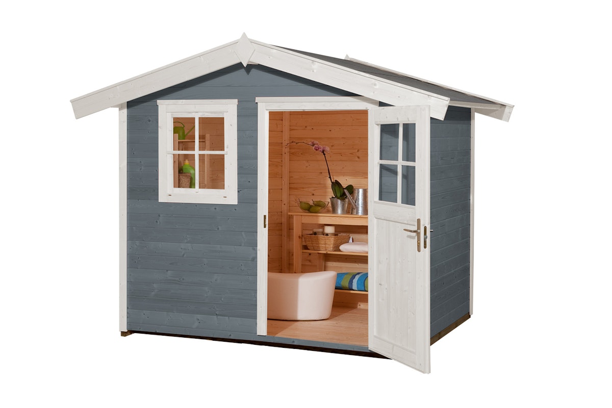 Weka Gartenhaus 123 - 28 mm grau 240 x 235 cm inkl. Einzeltür/Fenster (Gr. 2) - 50 % Rabatt auf Dacheindeckung von Weka