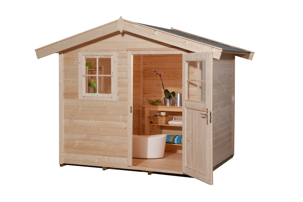 Weka Gartenhaus 123 - 28 mm naturbelassen 240 x 205 cm inkl. Einzeltür/Fenster (Gr. 1) - 50 % Rabatt auf Dacheindeckung von Weka