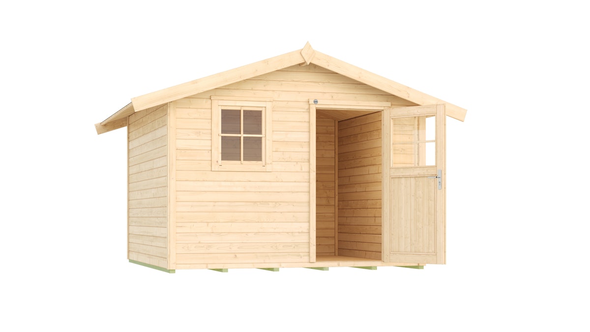 Weka Gartenhaus 123 - 28 mm naturbelassen 300 x 205 cm inkl. Einzeltür/Fenster (Gr. 3) - 50 % Rabatt auf Dacheindeckung von Weka
