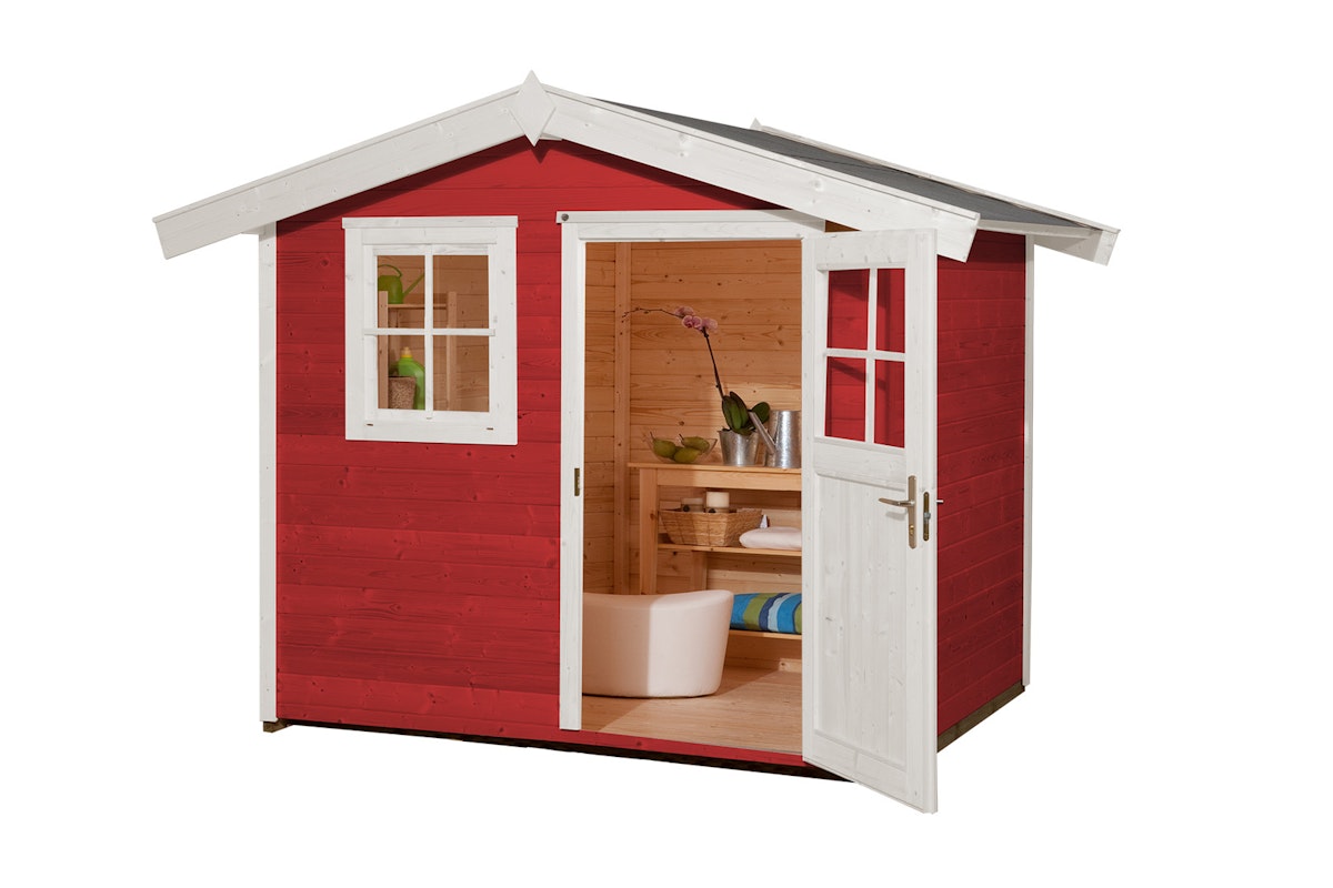 Weka Gartenhaus 123 - 28 mm schwedenrot 240 x 235 cm inkl. Einzeltür/Fenster (Gr. 2) - 50 % Rabatt auf Dacheindeckung von Weka