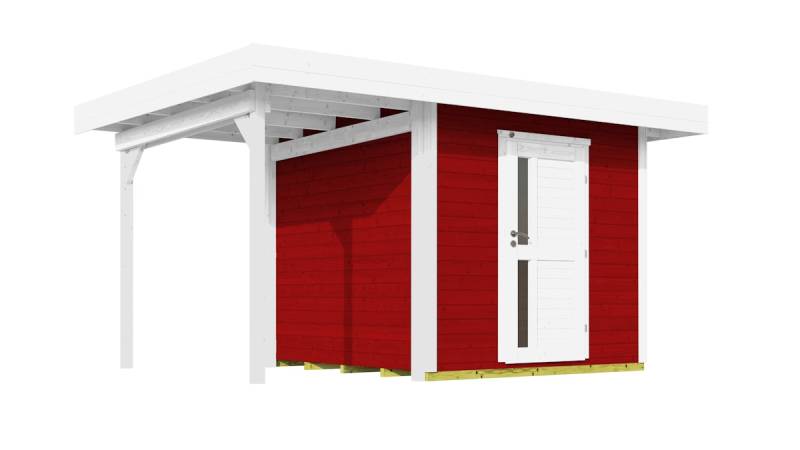 Weka Gartenhaus Designhaus 172 A mit Design-Einzeltüre und Anbau (147 cm) schwedenrot Gr. 2 (382 x 301 cm) - 50 % Rabatt auf Dacheindeckung von Weka